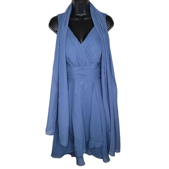 JJ'S House A-line V-Neck Asymmetrical Chiffon Bridesmaid Dress Size 8 - Picture 3 of 10